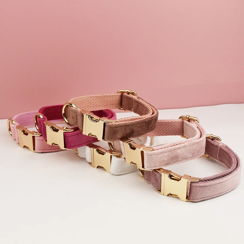 Velvet Dog Collar & Leash Set – Free Custom Engraving for Medium & Large Dogs, Stylish Pet Necklace Collar Accessory.