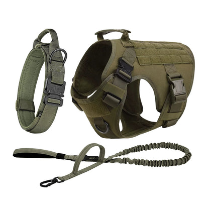 Tactical Dog Harness Set – MOLLE Vest with Collar & Leash, Training & Walking Gear for Medium & Large Dogs like German Shepherds.