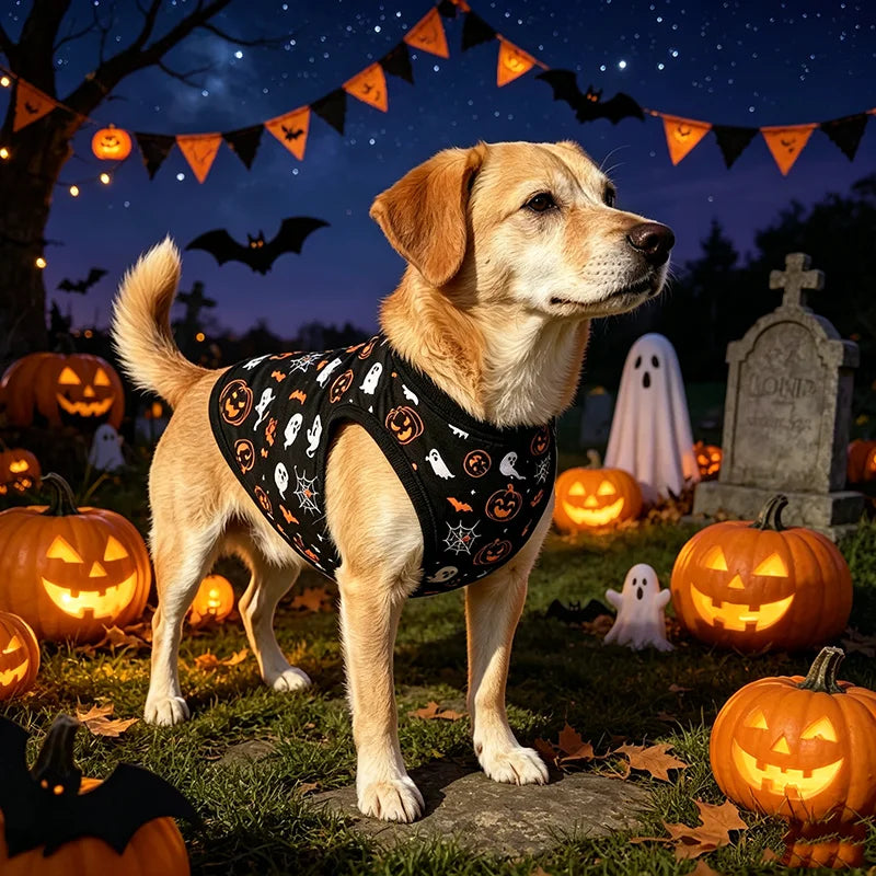 Halloween Pet T-Shirt – Soft Breathable Sleeveless Shirt for Small Dogs, Puppies & Cats.