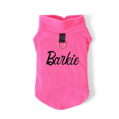 Barki Polar Fleece Dog Vest – Warm Letter Print Streetwear with Dual Buckle Design for Small & Medium Dogs, Perfect for Autumn & Spring.