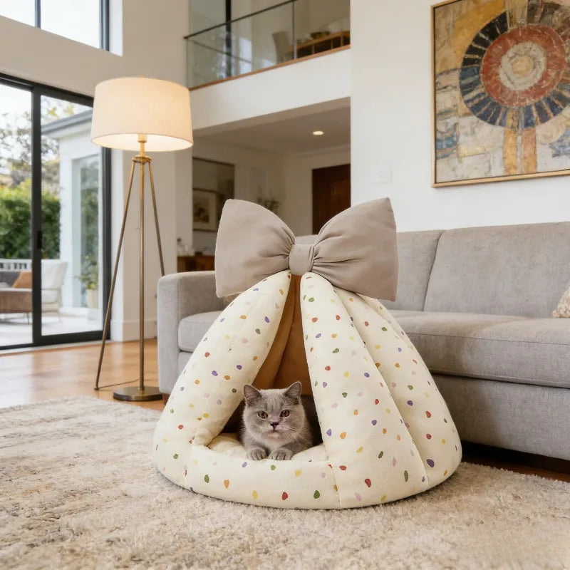 Small Dog Enclosed Bed Warm Cozy All Season House Soft Pet Bed for Dogs.