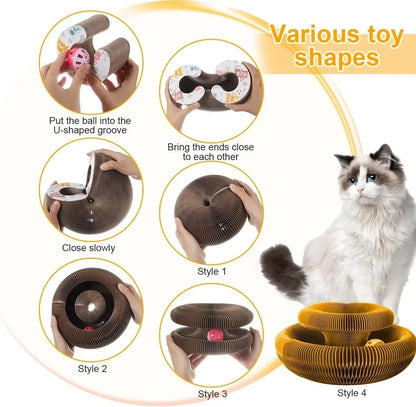 Magic Cat Scratching Board Toy – Round Corrugated Cat Scratcher with Ball Track for Claw Grinding, Play & Kitten Exercise.