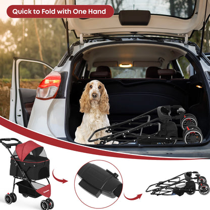 3-Wheel Pet Stroller – Foldable Travel Carrier with Breathable Mesh Canopy for Small & Medium Dogs & Cats, Ideal for Outdoor Travel.