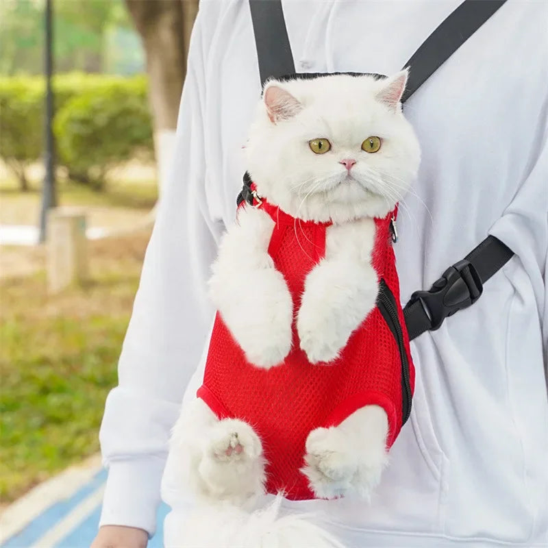 Portable Pet Backpack – Double-Shoulder Mesh Carrier Bag for Cats & Dogs, Front and Outdoor Travel Pet Bag.