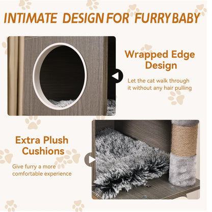 66.9-Inch Modern Cat Tree with Litter Box Enclosure – Multi-Layer Cat Tower with Storage Cabinet & Sisal Scratching Posts for Indoor Cats.