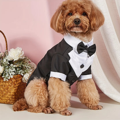 Formal Pet Suit Shirt – Wedding Costume with Bow Tie for Small Dogs & Cats, Elegant Dress-Up Outfit.