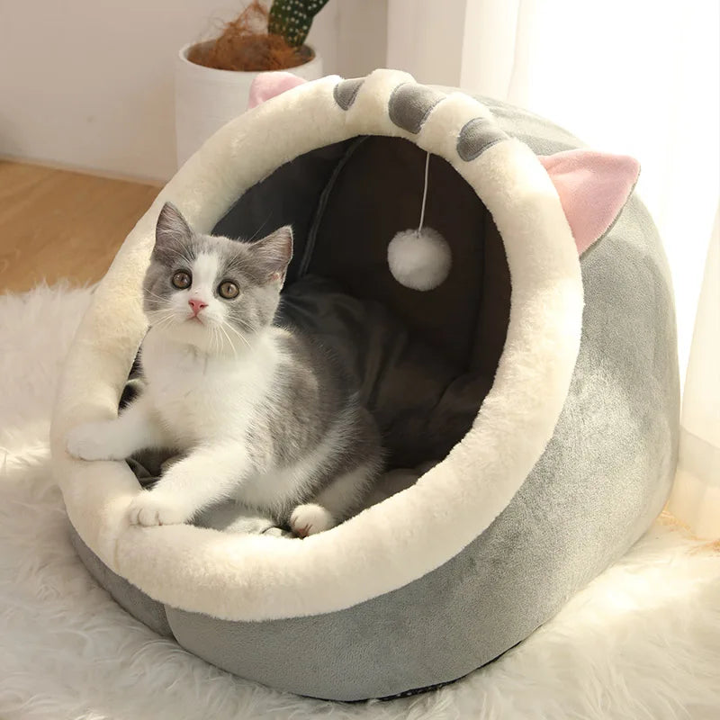 Deep Sleep Cat Bed – Foldable Cartoon Pet Cave Bed with Removable Washable Cushion for Cats & Small Dogs, Cozy Sleeping Mat Design.