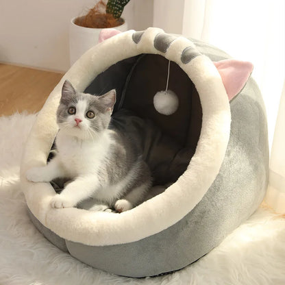 Deep Sleep Cat Bed – Foldable Cartoon Pet Cave Bed with Removable Washable Cushion for Cats & Small Dogs, Cozy Sleeping Mat Design.
