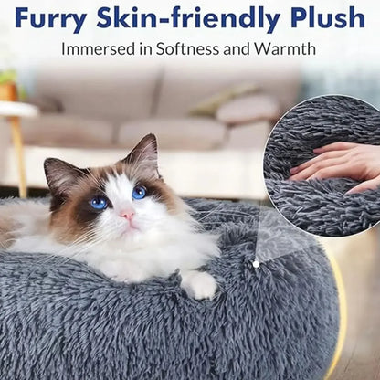 Round Plush Pet Bed – Super Soft Winter Warm Sleeping Bed for Cats & Dogs, Available in 6 Sizes (40–90cm) for Small to Large Pets.