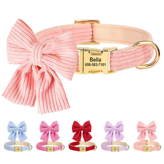 Personalized Pet ID Collar – Cute Big Bowtie Collar with Free Engraving for Small & Medium Dogs & Cats, Stylish Pet Accessory.
