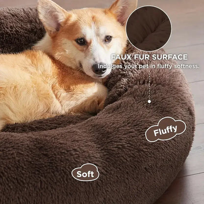 Round Plush Dog Bed – Winter Warm Washable Basket-Style Pet Bed for Small, Medium & Large Dogs & Cats, Soft Sofa-Style Sleeping Cushion.