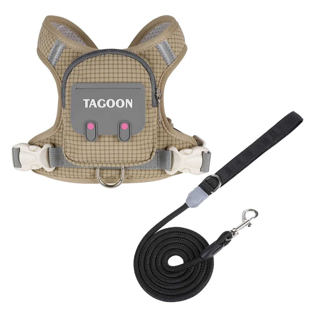 Adjustable Dog & Cat Harness and Leash Set – Reflective Pet Vest with Backpack for Comfortable Walking