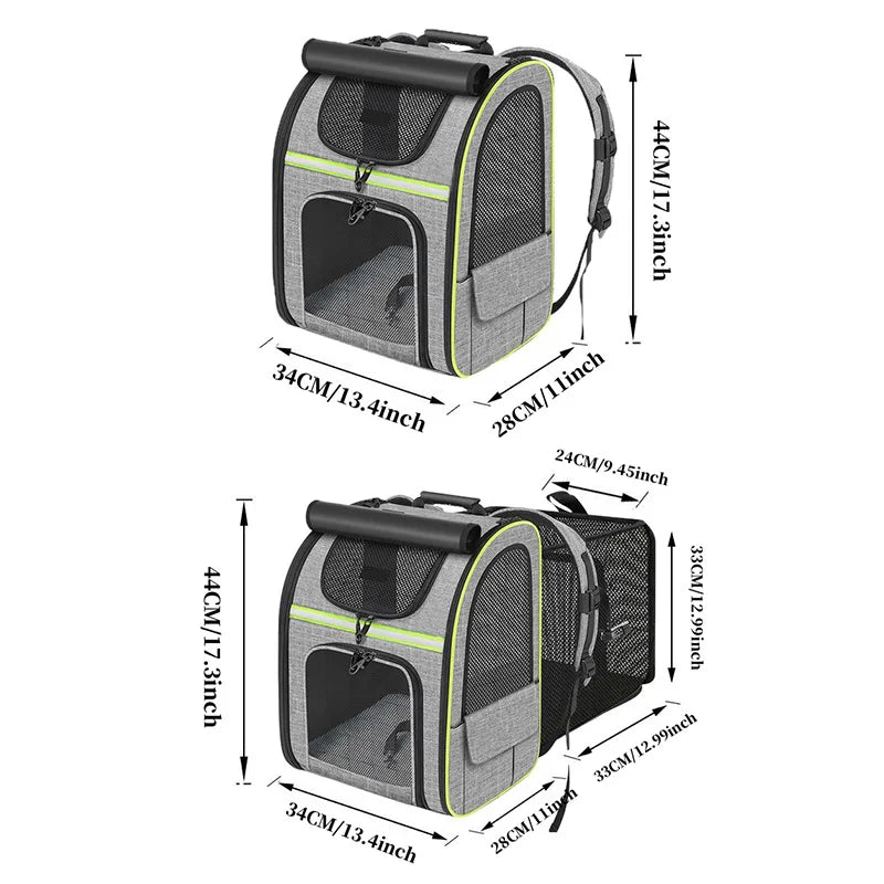Expandable Cat Carrier Backpack – Breathable Mesh Pet Travel Bag with Shade Cover for Hiking, Camping & Outdoor Adventures.