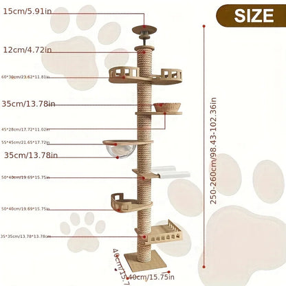 ROMIROMI Premium 7-Tier Cat Tree Tower – Adjustable Floor-to-Ceiling Cat Condo with Natural Sisal Scratching Posts for Multiple Cats.