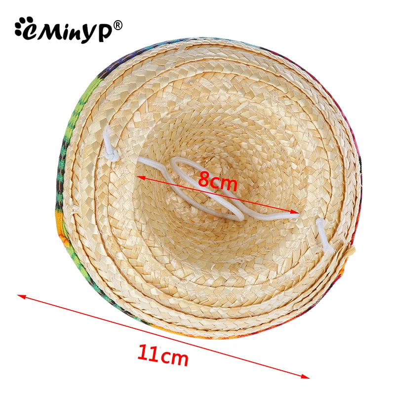 Colorful Mini Pet Straw Hat – Hawaiian Sombrero Sun Cap for Dogs & Cats, Perfect for Beach Parties & Fun Pet Costumes.
