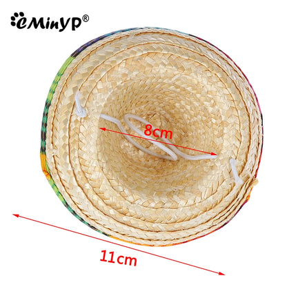 Colorful Mini Pet Straw Hat – Hawaiian Sombrero Sun Cap for Dogs & Cats, Perfect for Beach Parties & Fun Pet Costumes.
