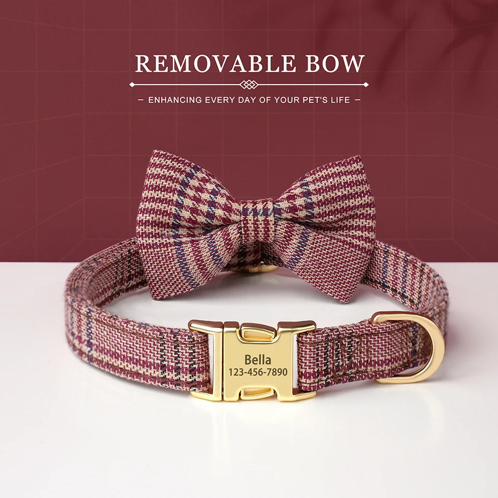 Personalized Pet ID Collar – Cute Bowtie Collar with Free Engraving for Small & Medium Dogs & Cats, Adjustable Buckle Design.
