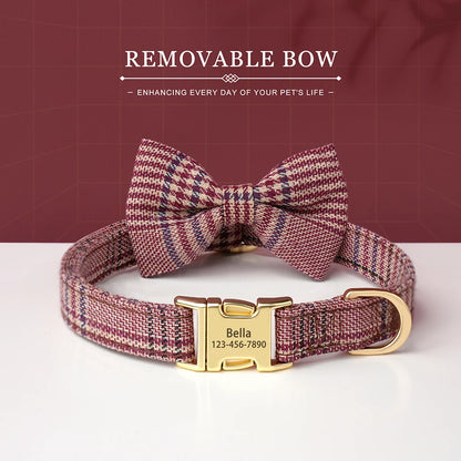 Personalized Pet ID Collar – Cute Bowtie Collar with Free Engraving for Small & Medium Dogs & Cats, Adjustable Buckle Design.