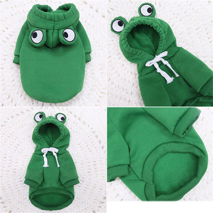 Cute Animal Design Dog Hoodie – Warm Fleece Sweater Coat (Frog Style) for Puppies & Dogs, Outdoor Pet Outerwear Jacket.