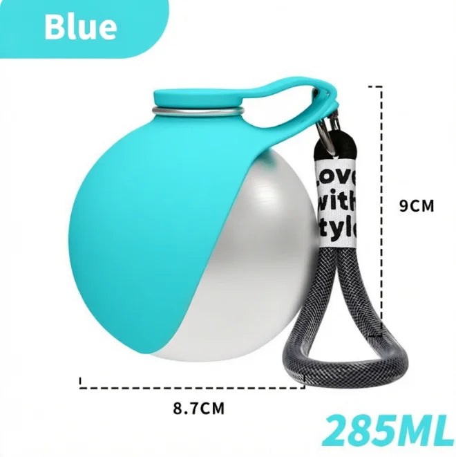 285ML Portable Pet Water Bottle – Leak-Proof Outdoor Drinking Cup with 304 Stainless Steel & Foldable Silicone Bowl for Dogs & Cats.