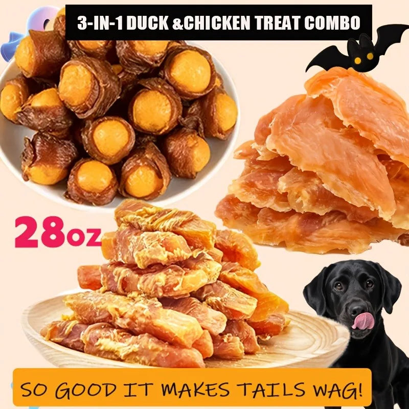 Assorted Dog Treat Pack, High-Protein Dried Chicken & Duck with Freeze-Dried Egg Yolk, Grain-Free Soft Chew Training Rewards for Puppies and Dogs of All Sizes.