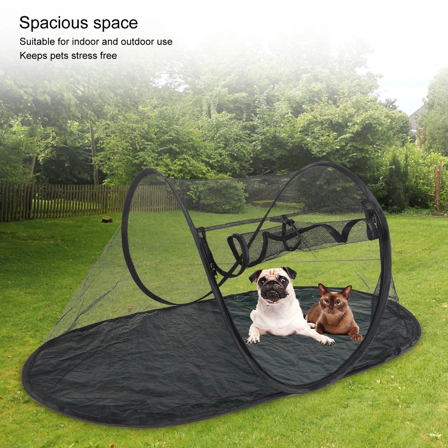 Portable Foldable Pet Enclosure Tent with Breathable Mesh for Outdoor Travel and Camping.