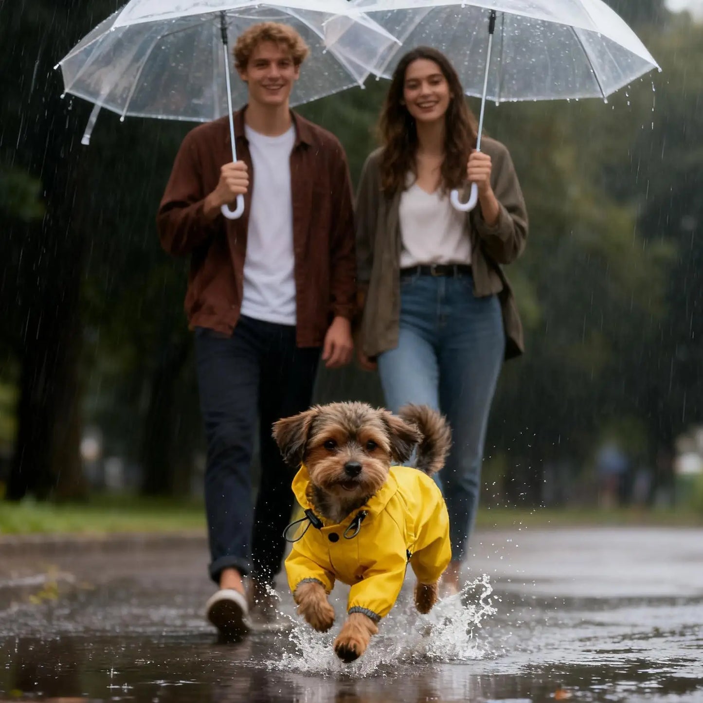 High-Visibility Waterproof Dog Raincoat – Adjustable Lightweight Yellow Jacket for Rain & Snow Protection, Ideal for Outdoor Walks.