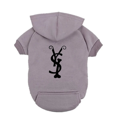Trendy Puppy Hoodie – Blue Fleece Dog Sweatshirt with Fashion Logo, Warm Winter Outfit for Small & Medium Dogs.