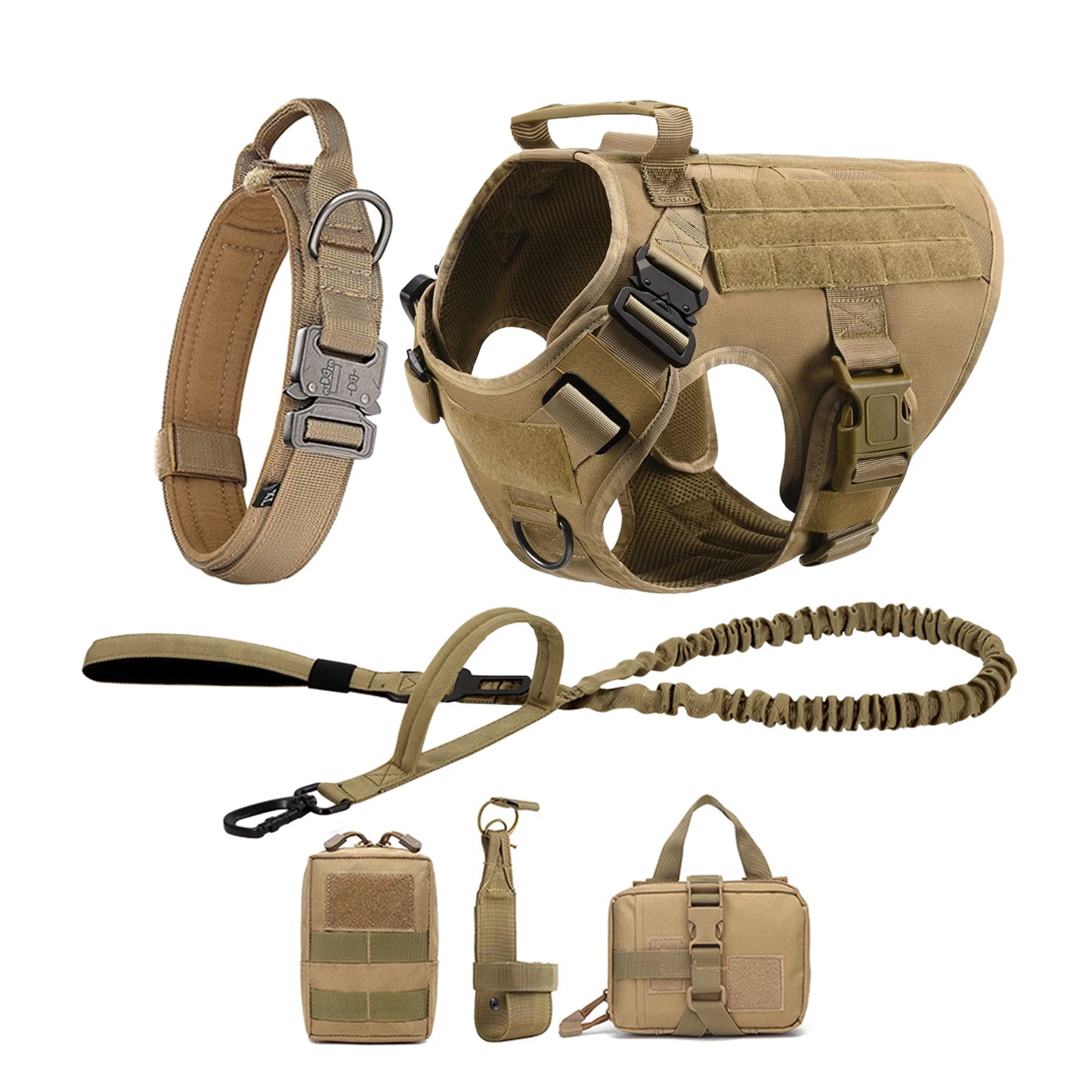 Tactical Dog Harness Set – MOLLE Vest with Collar & Leash, Training & Walking Gear for Medium & Large Dogs like German Shepherds.