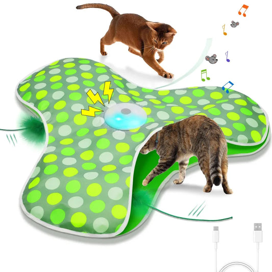 Smart Interactive Hide & Seek Cat Toy – Motion-Activated Mouse Squeaky Toy with Moving Concealed Feathers for Kittens & Indoor Cats.