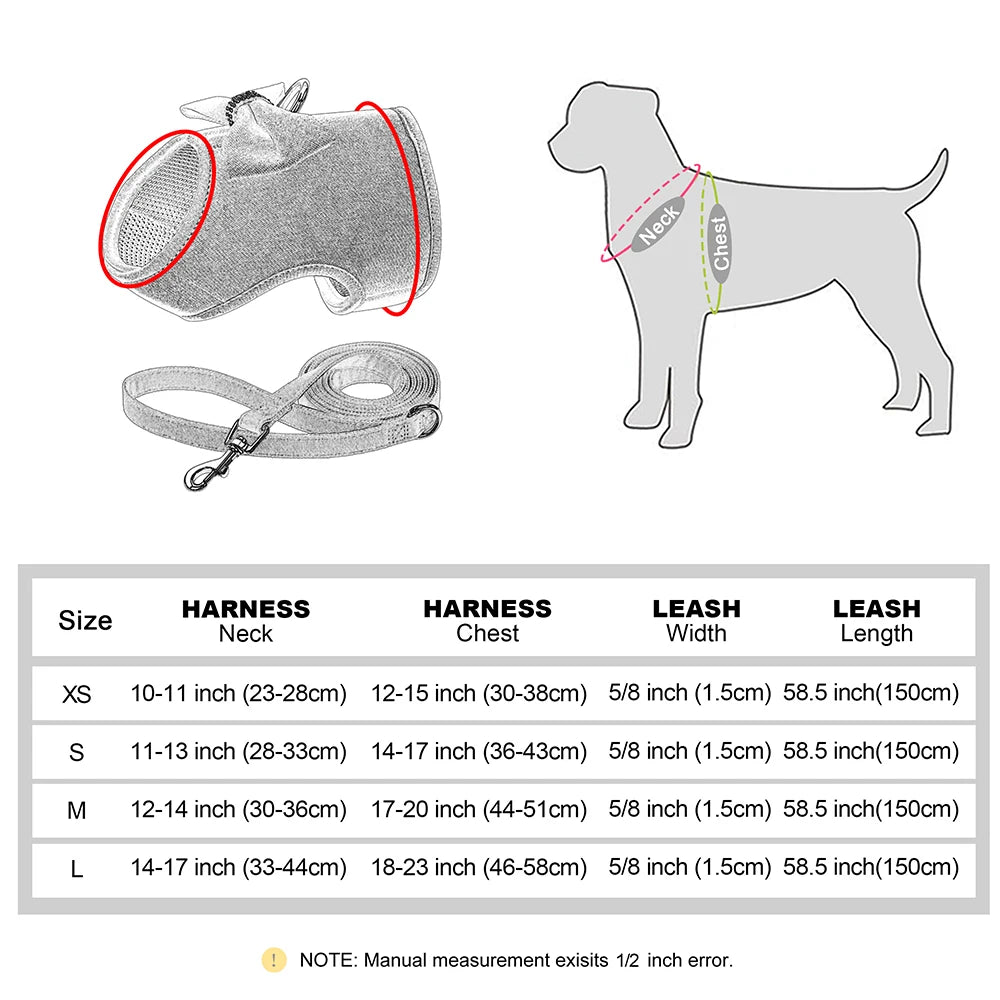 Personalized Dog Harness & Leash Set – Custom Name Pet Vest with Cute Bowtie for Small & Medium Dogs and Cats.