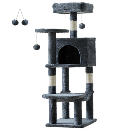 JHK 44" Cat Tree – Tall Multi-Level Climbing Tower with Sisal Scratching Posts & Stable Indoor Cat House Furniture.
