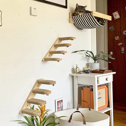 Wall-Mounted Cat Climbing Shelf – 4-Step Stairway with Sisal Scratching Post, Jumping Platforms & Cat Tree Furniture for Indoor Cats.