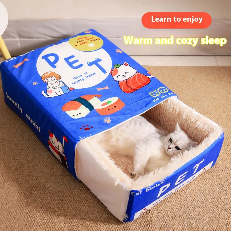 Drawer-Style Enclosed Pet Bed with Cozy Covered Nest for Cats, Warm Winter Plush House.