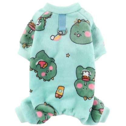 Winter Warm Fleece Dog Jumpsuit – Plush Bear & Dinosaur Pajamas for Small Dogs, Cozy Chihuahua & Poodle Pet Costume.