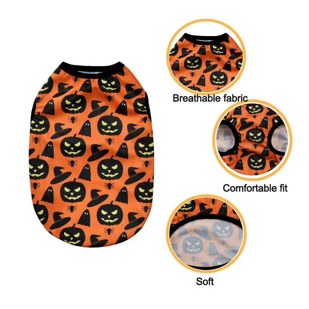 Halloween Pumpkin Print Pet Vest – Autumn Costume Shirt for Small & Medium Dogs, Chihuahuas, Pugs & French Bulldogs
