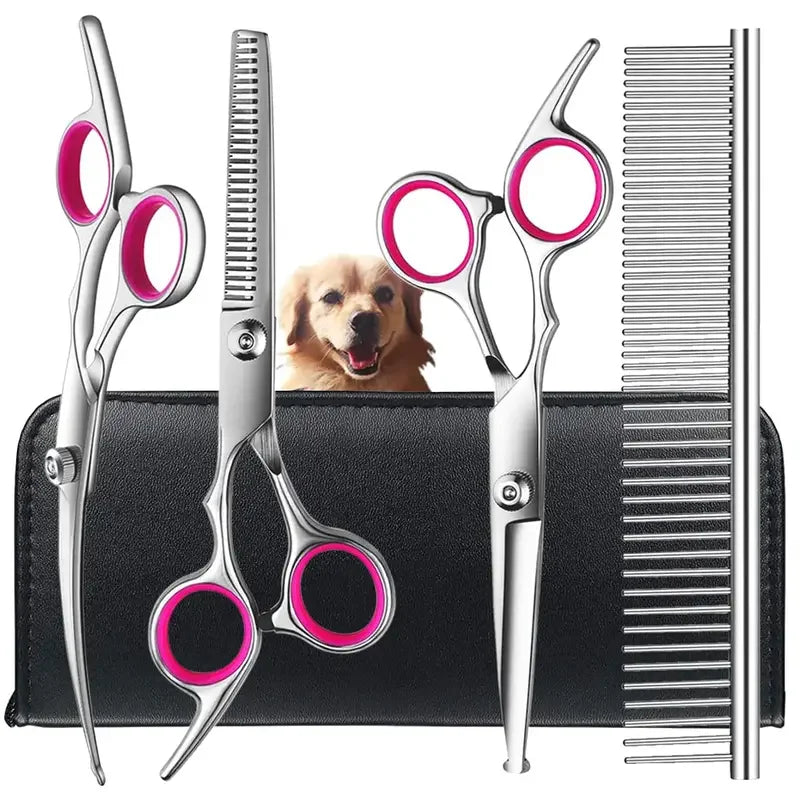 4PCS Pet Grooming Scissors Set – Safe Round-Tip Stainless Steel Dog Grooming Shears for Precision Trimming, Ambidextrous Design.