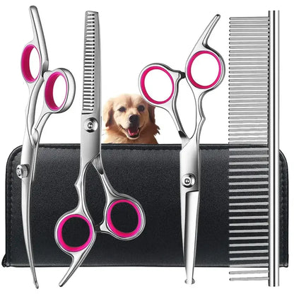 4PCS Pet Grooming Scissors Set – Safe Round-Tip Stainless Steel Dog Grooming Shears for Precision Trimming, Ambidextrous Design.