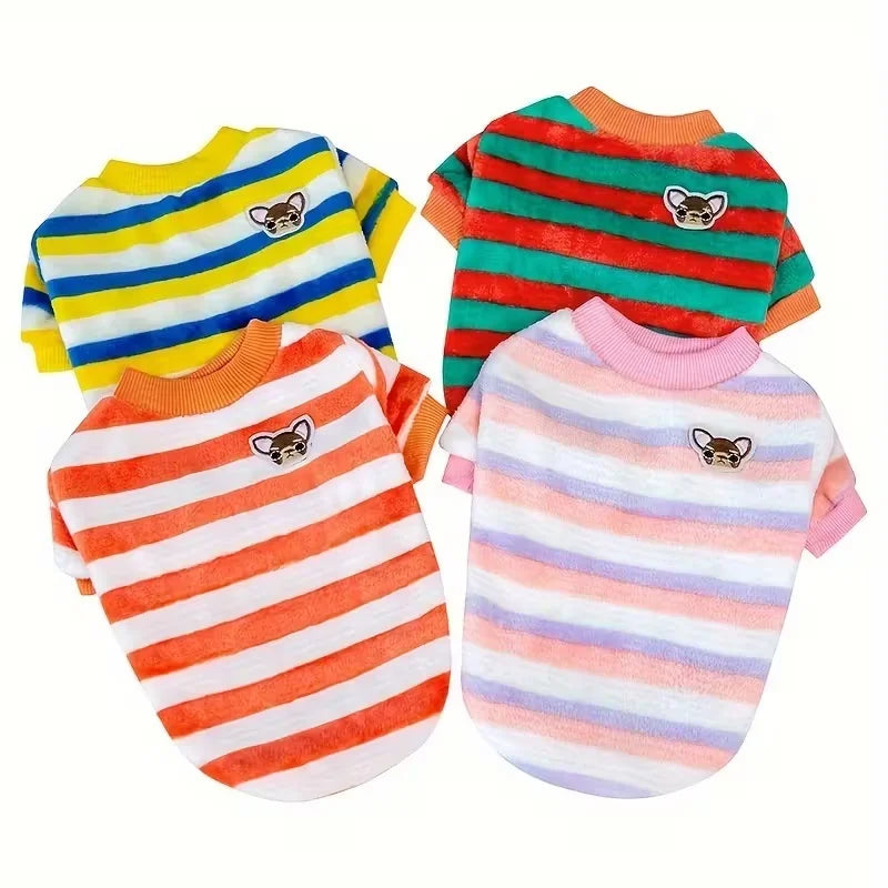 Winter Fleece Pet Coat – Striped Puppy Dog Jacket & Sweatshirt for Small and Medium Dogs, Cute Warm Pet Outfit.