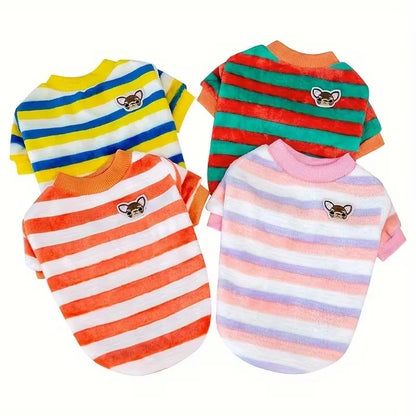 Winter Fleece Pet Coat – Striped Puppy Dog Jacket & Sweatshirt for Small and Medium Dogs, Cute Warm Pet Outfit.