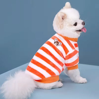Winter Fleece Pet Coat – Striped Puppy Dog Jacket & Sweatshirt for Small and Medium Dogs, Cute Warm Pet Outfit.