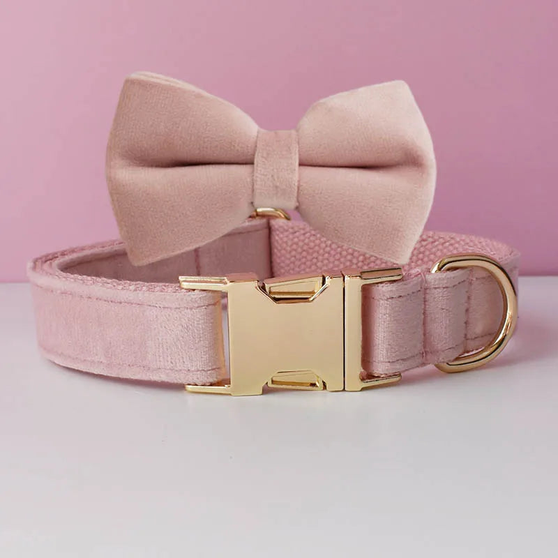 Velvet Dog Collar & Leash Set – Free Custom Engraving for Medium & Large Dogs, Stylish Pet Necklace Collar Accessory.