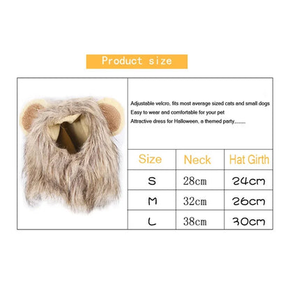 Lion Mane Pet Costume – Cute Cat Wig Hat with Ears, Funny Cosplay Outfit for Pets, Fancy Party Accessory Set.