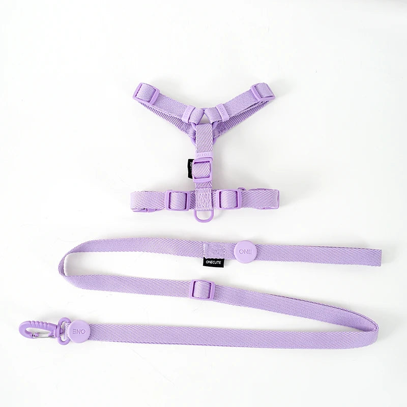 Adjustable Macaron-Color Dog Harness Set – Reflective Collar & Leash for Small Dogs, Puppies & Cats, Comfortable Pet Walking Accessories.
