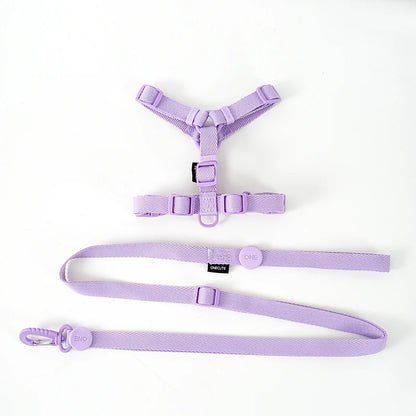Adjustable Macaron-Color Dog Harness Set – Reflective Collar & Leash for Small Dogs, Puppies & Cats, Comfortable Pet Walking Accessories.