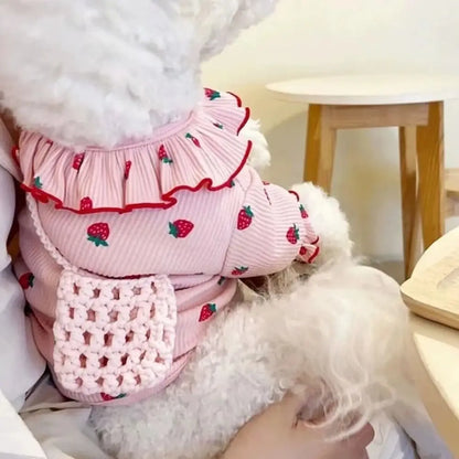 Cute Strawberry Pet Vest – Soft Breathable Dog & Cat Shirt for Puppies, Kittens & Small Pets.