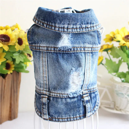 XS–2XL Denim Dog Jacket – Cowboy-Style Jean Vest Coat for Small Dogs, Puppies & Cats.