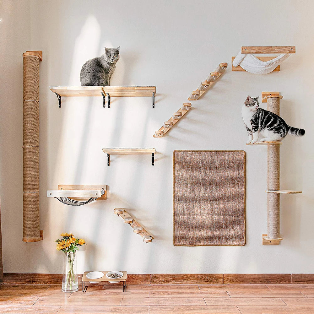 Wall-Mounted Cat Climbing Shelf – 4-Step Stairway with Sisal Scratching Post, Jumping Platforms & Cat Tree Furniture for Indoor Cats.