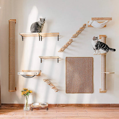 Wall-Mounted Cat Climbing Shelf – 4-Step Stairway with Sisal Scratching Post, Jumping Platforms & Cat Tree Furniture for Indoor Cats.