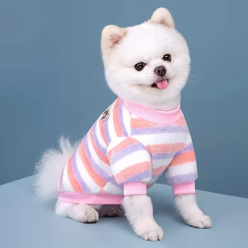 Winter Fleece Pet Coat – Striped Puppy Dog Jacket & Sweatshirt for Small and Medium Dogs, Cute Warm Pet Outfit.